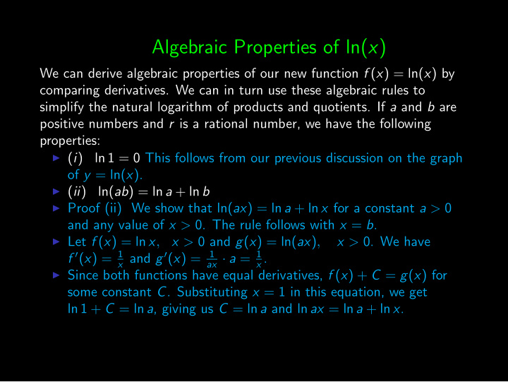 algebraic properties of ln x