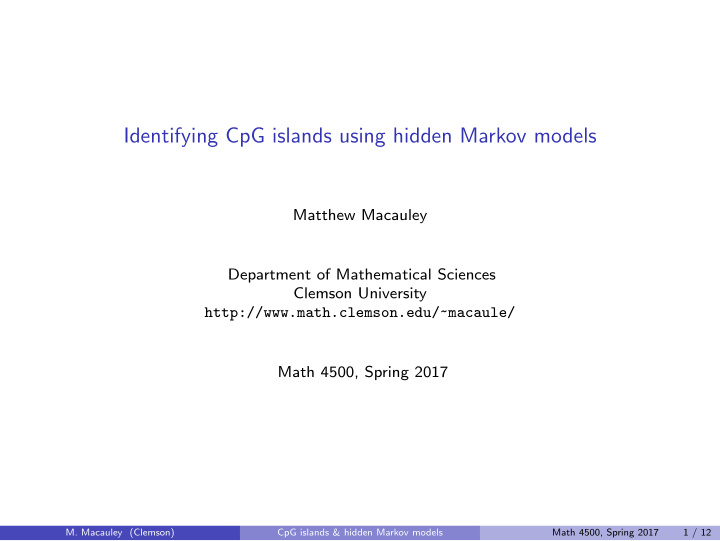 identifying cpg islands using hidden markov models
