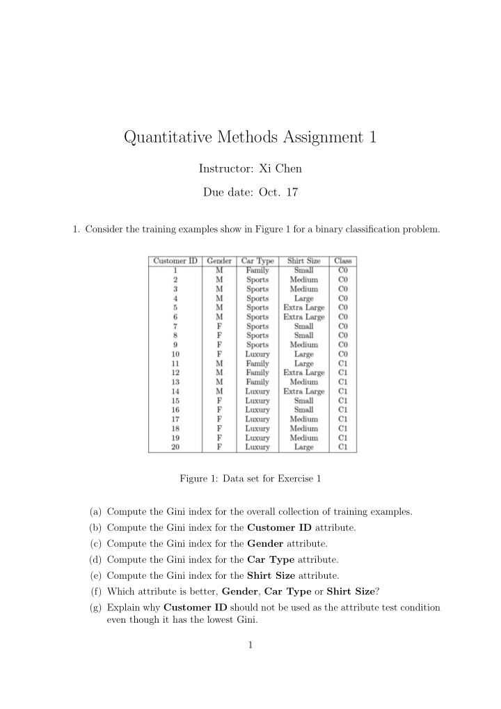 quantitative methods assignment 1