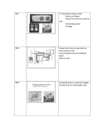 1 st Generation Power Level  Rotary Air Valves  Hoses from front of coach