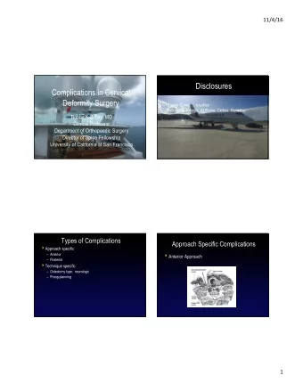 Disclosures  Complications in Cervical  Deformity Surgery  Stryker Spine:  royalties  Fellowship