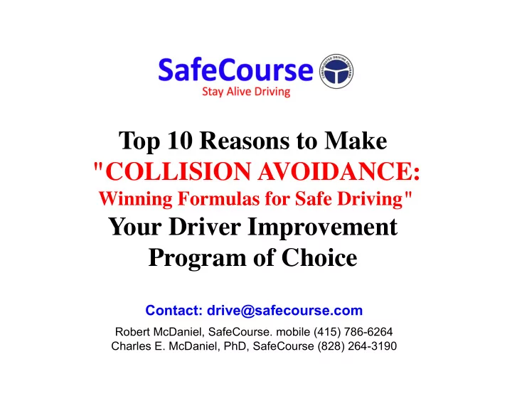 top 10 reasons to make collision avoidance