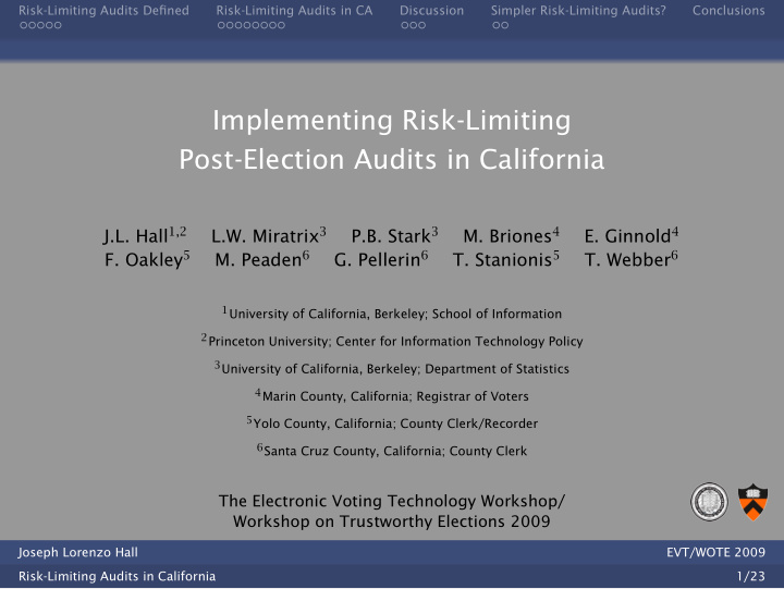 implementing risk limiting post election audits in