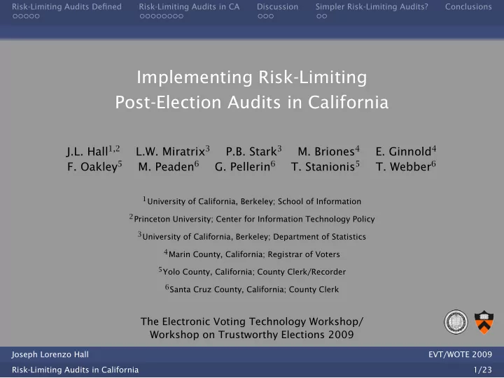 implementing risk limiting post election audits in