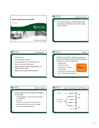 1  Radiation Dose  Radon  Health Effects  Radon Progeny attach to dust particles in the air