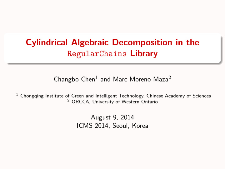 cylindrical algebraic decomposition in the regularchains