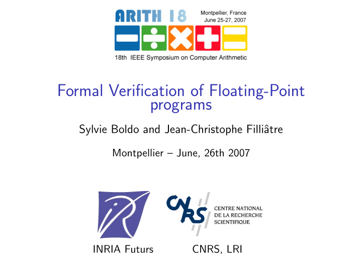formal verification of floating point programs
