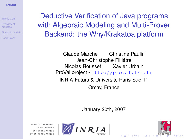 deductive verification of java programs