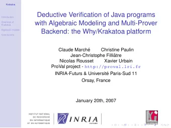 Deductive Verification of Java programs  Introduction  with Algebraic Modeling and Multi-Prover