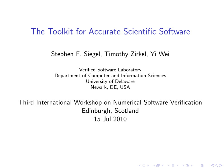 the toolkit for accurate scientific software