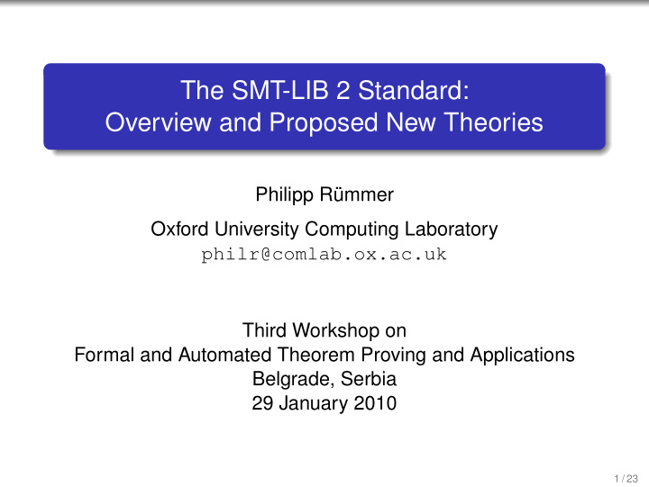 the smt lib 2 standard overview and proposed new theories