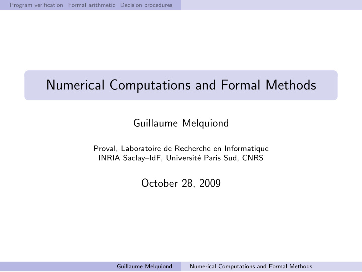 numerical computations and formal methods