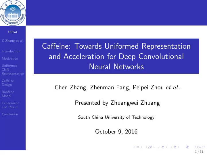 caffeine towards uniformed representation