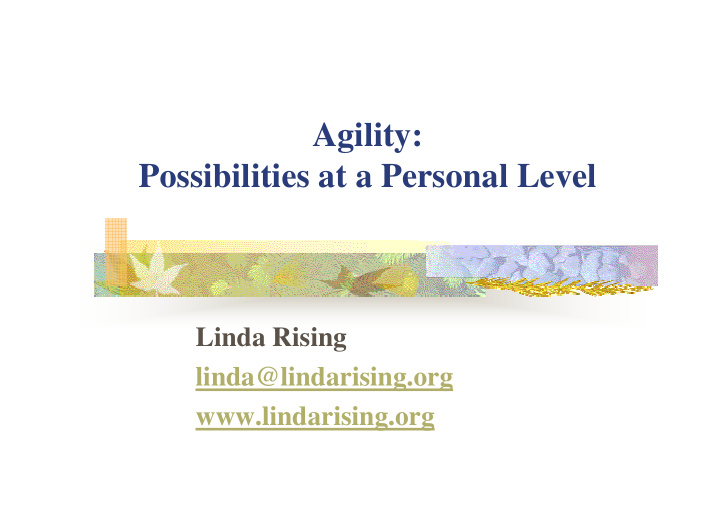 agility possibilities at a personal level