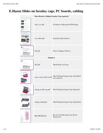 E.Hazen Slides on faraday cage, PC boards, cabling  Mezz Boards, Cabling, Faraday Cage (general)