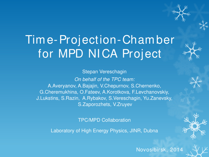 time projection chamber for mpd nica project