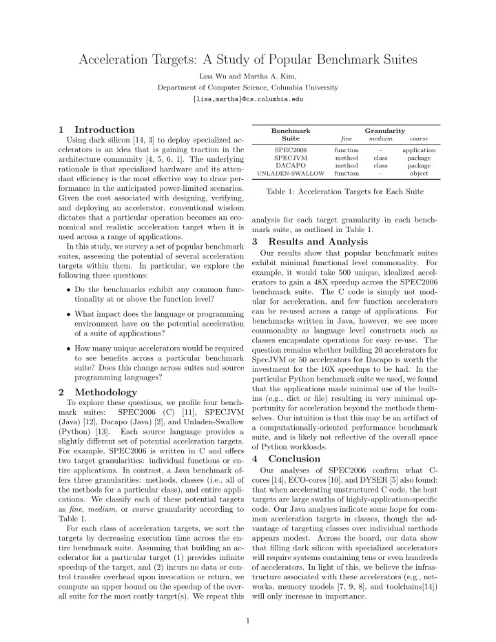 acceleration targets a study of popular benchmark suites