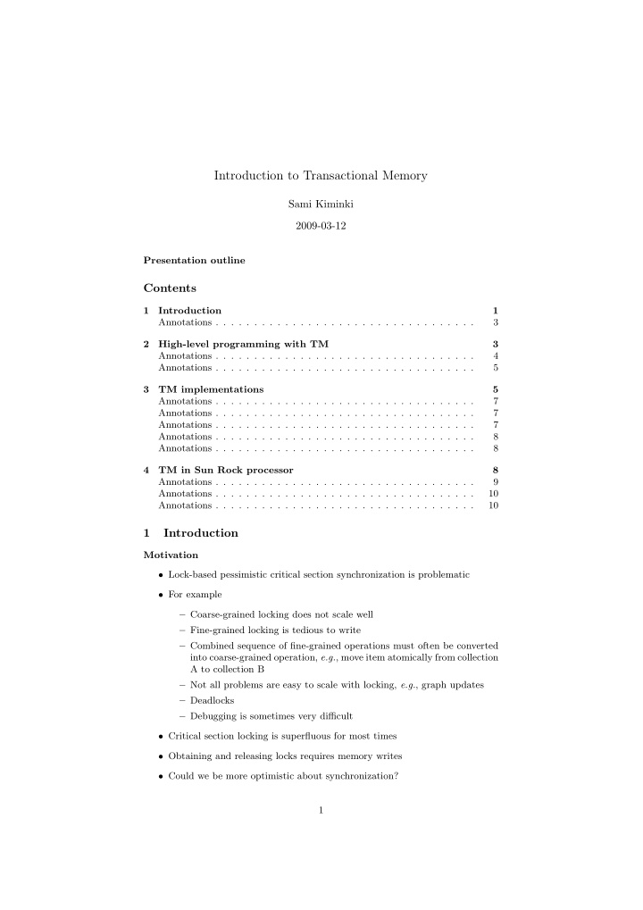 introduction to transactional memory