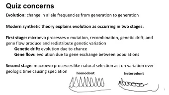 Quiz concerns Evolution: change in allele frequencies from generation to generation  Modern