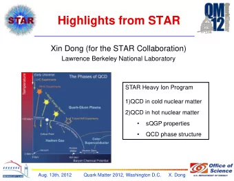 Highlights from STAR  Xin Dong (for the STAR Collaboration)  Lawrence Berkeley National Laboratory