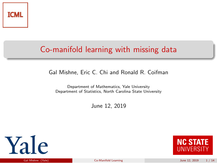 co manifold learning with missing data