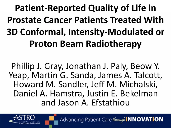patient reported quality of life in prostate cancer