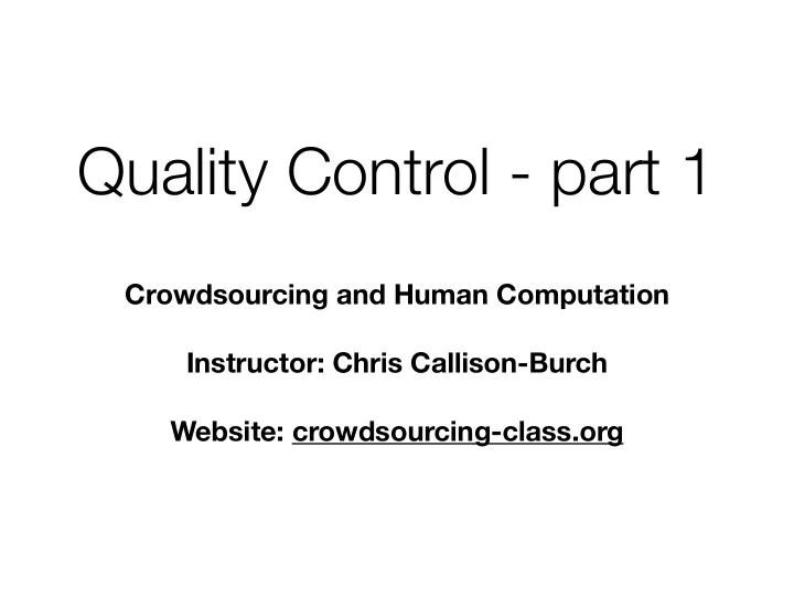 quality control part 1