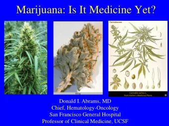 Marijuana: Is It Medicine Yet?  Donald I. Abrams, MD  Chief, Hematology-Oncology  San Francisco