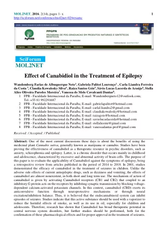 MOL2NET  Effect of Canabidiol in the Treatment of Epilepsy Wandemberg Farias de Albuquerque Neto 1
