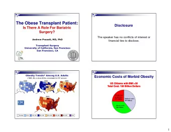 The Obese Transplant Patient:  Disclosure  Is There A Role For Bariatric  Surgery?  The speaker has