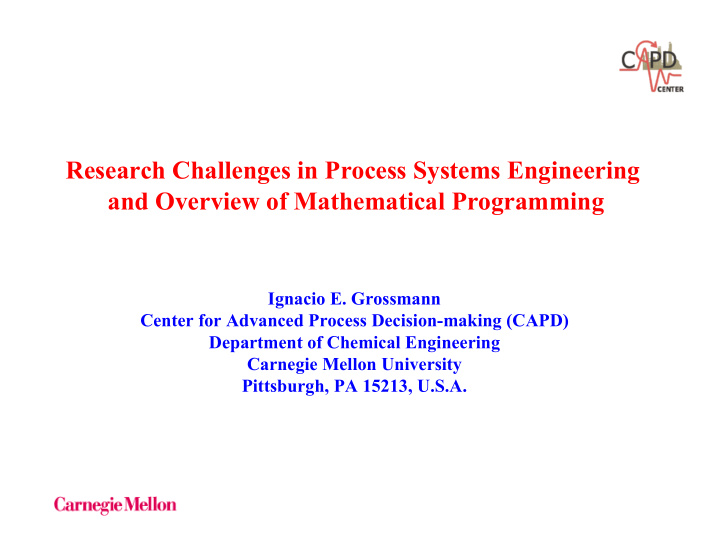 research challenges in process systems engineering and