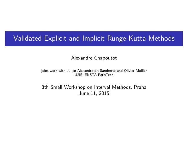 validated explicit and implicit runge kutta methods