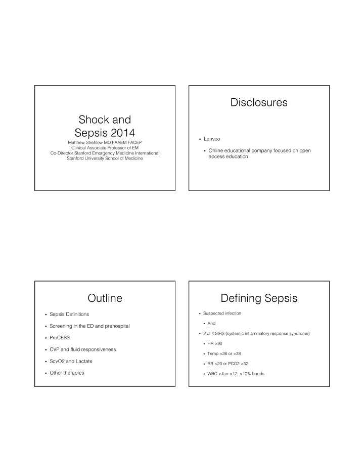 outline defining sepsis