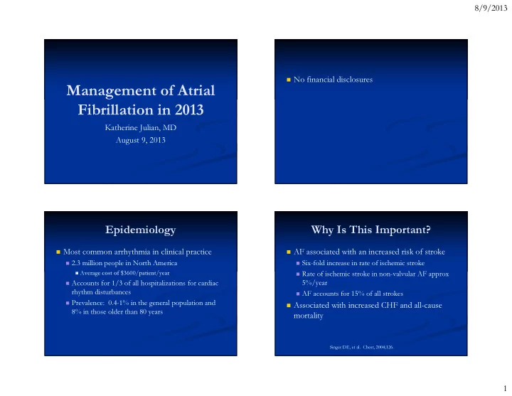 management of atrial fibrillation in 2013