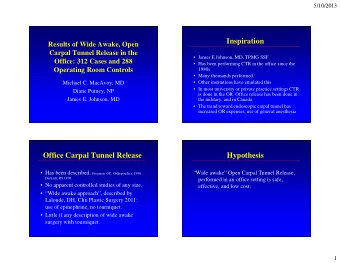 Inspiration  Results of Wide Awake, Open  Carpal Tunnel Release in the   James E Johnson, MD,