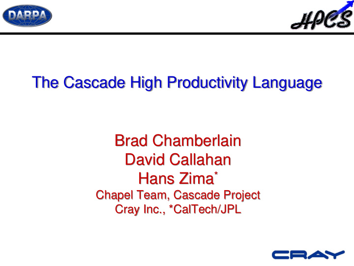 the cascade high productivity language the cascade high