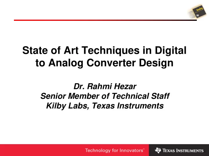 state of art techniques in digital to analog converter