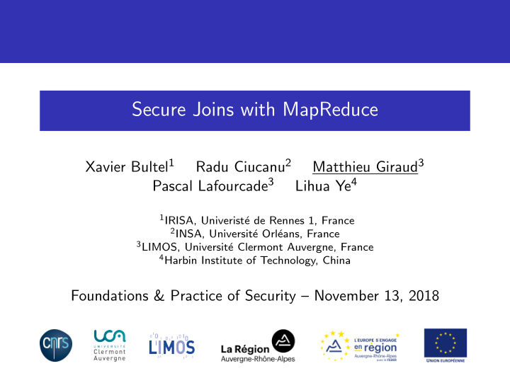 secure joins with mapreduce