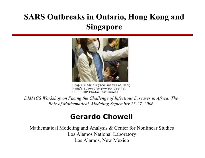 sars outbreaks in ontario hong kong and singapore