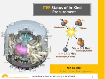 ITER Status of In-Kind  Procurement  Deuterium  Tritium  Helium (3,5 MeV)  Neutron (14,1 MeV)  Ken
