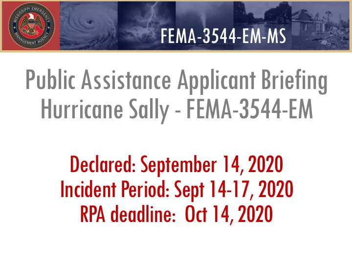 public assistance applicant briefing hurricane sally fema