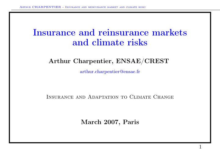 insurance and reinsurance markets and climate risks
