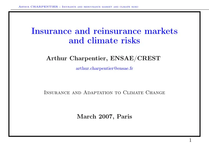 insurance and reinsurance markets and climate risks