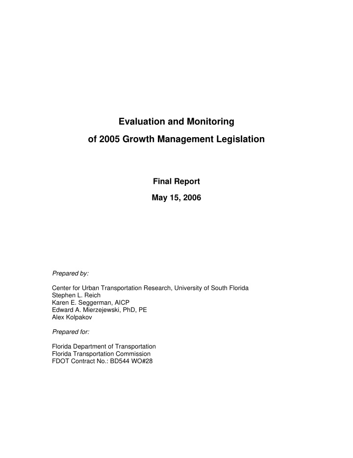 evaluation and monitoring of 2005 growth management