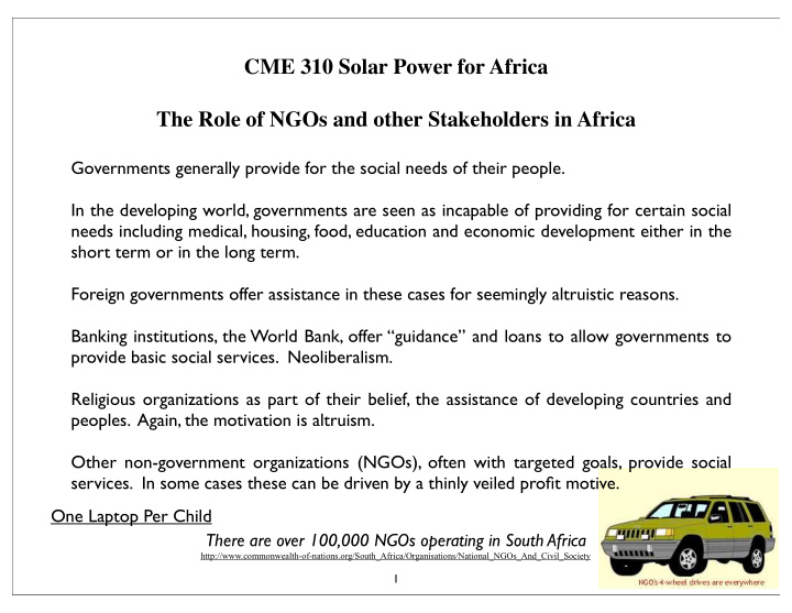 cme 310 solar power for africa the role of ngos and other