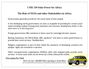 CME 310 Solar Power for Africa  The Role of NGOs and other Stakeholders in Africa  Governments