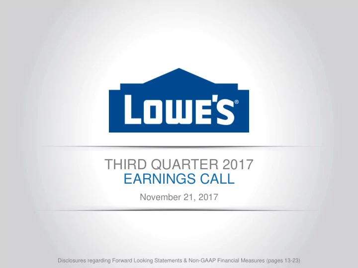 third quarter 2017 earnings call