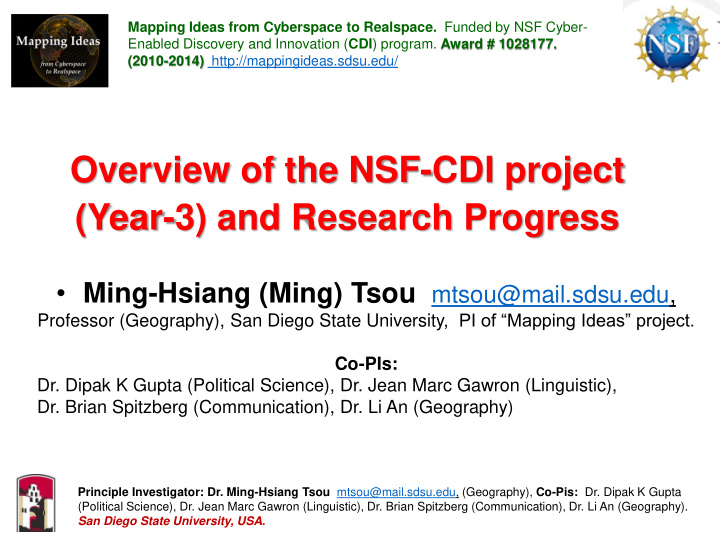 overview of the nsf cdi project year 3 and research