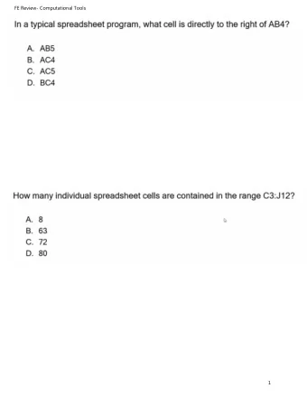 i  4  6  ???  1 A. 123 B. 147 C. 156 D. 173  4  FE Review- Computational Tools For the spreadsheet