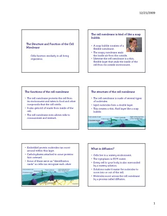 12/21/2009  The cell membrane is kind of like a soap  bubble.  The Structure and Function of the